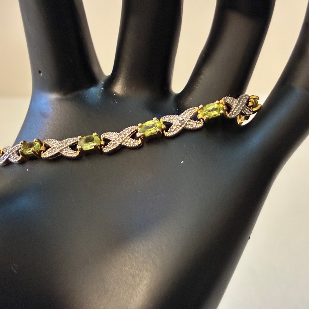 Vintage DBJ 9.25 Vermeil Gold & Peridot Tennis Bracelet 7” Inches Lot# 344